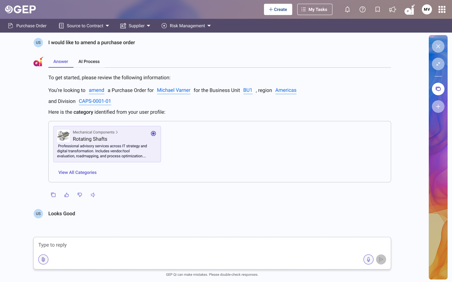 AI identifies category from user profile and asks to confirm