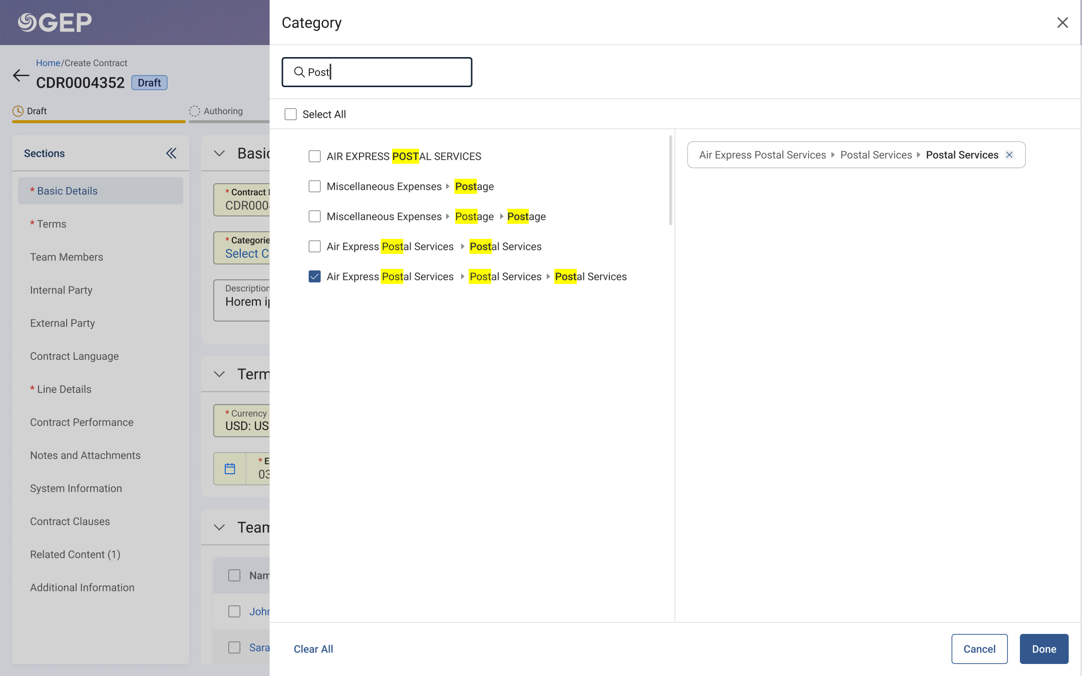 Search results showing full hierarchy path inline for each result